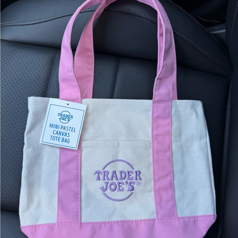 Pink and Cream Canvas Tote Bag with Double Straps
